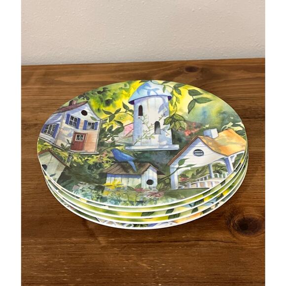 Set of 5 Italy Melamine Plates Birdhouse Garden Design Made in Italy Cottagecore - Picture 6 of 8